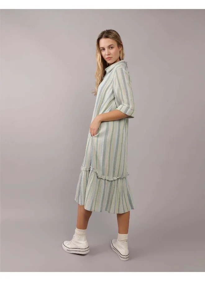 امريكان ايجل Ruffle Hem Button Down Shirt Dress