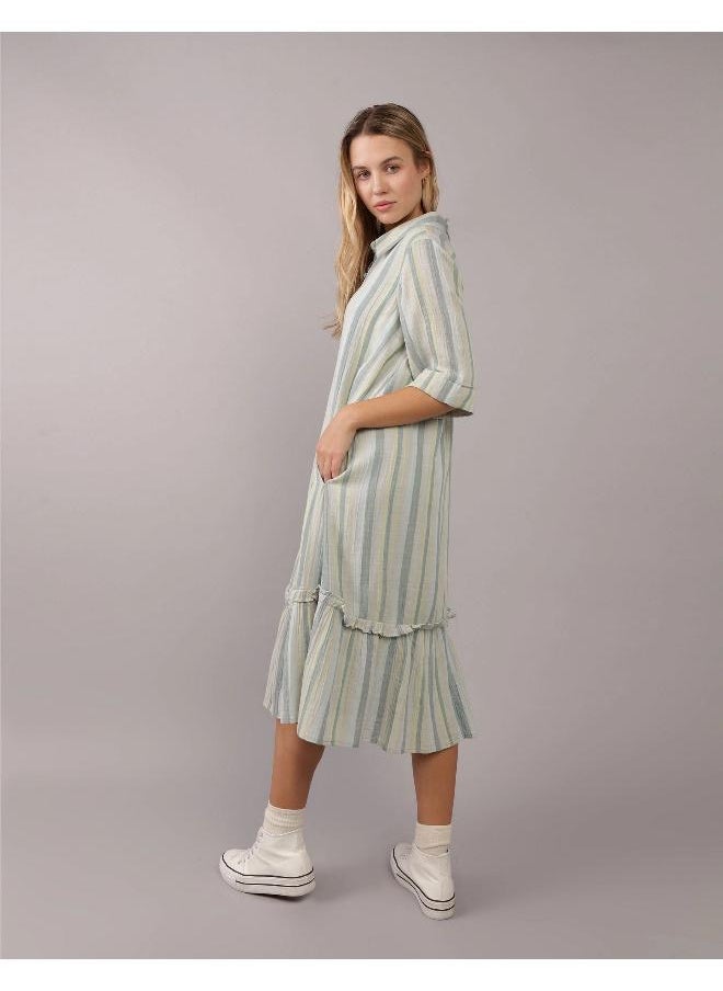 Ruffle Hem Button Down Shirt Dress