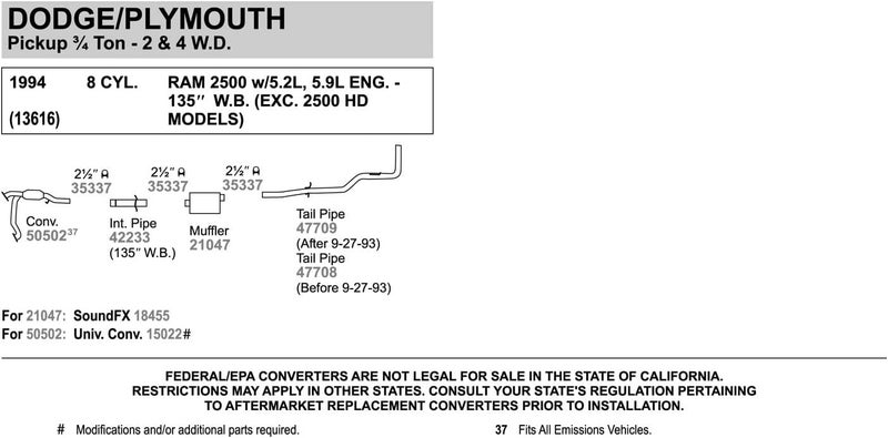 Walker 47709 Exhaust Tail Pipe 2.5" Inlet (OD) 2.5" Outlet (OD) for Dodge Ram 1500 - Image 3