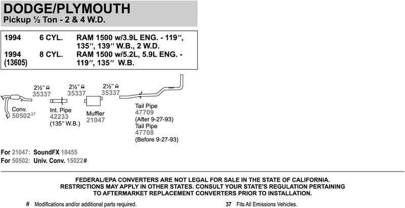 Walker 47709 Exhaust Tail Pipe 2.5" Inlet (OD) 2.5" Outlet (OD) for Dodge Ram 1500 - Image 2