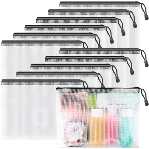 Umriox Small Zipper Pouch, 9.5x7.1 in (Black, 12 Packs), Mesh Bags with Zipper for Office Supplies Travel Accessories - Image 1