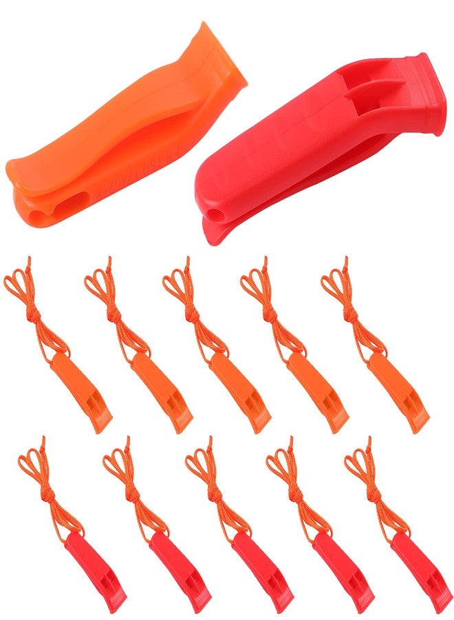 AUGSUN 10 Pcs Safety Whistle Marine Whistle Plastic Whistles with Lanyard for Emergency (Red and Orange) - Image 1