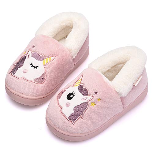 Ainikas Toddler Boys Girls Slippers Fluffy Little Kids House Slippers Warm Cute Animal Home Slipper, Pink-01 5.5-7 Toddler - Image 1