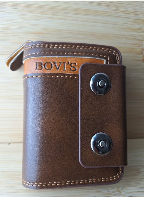Faux Leather Wallet and Card Holder - 2 Snaps - Brown