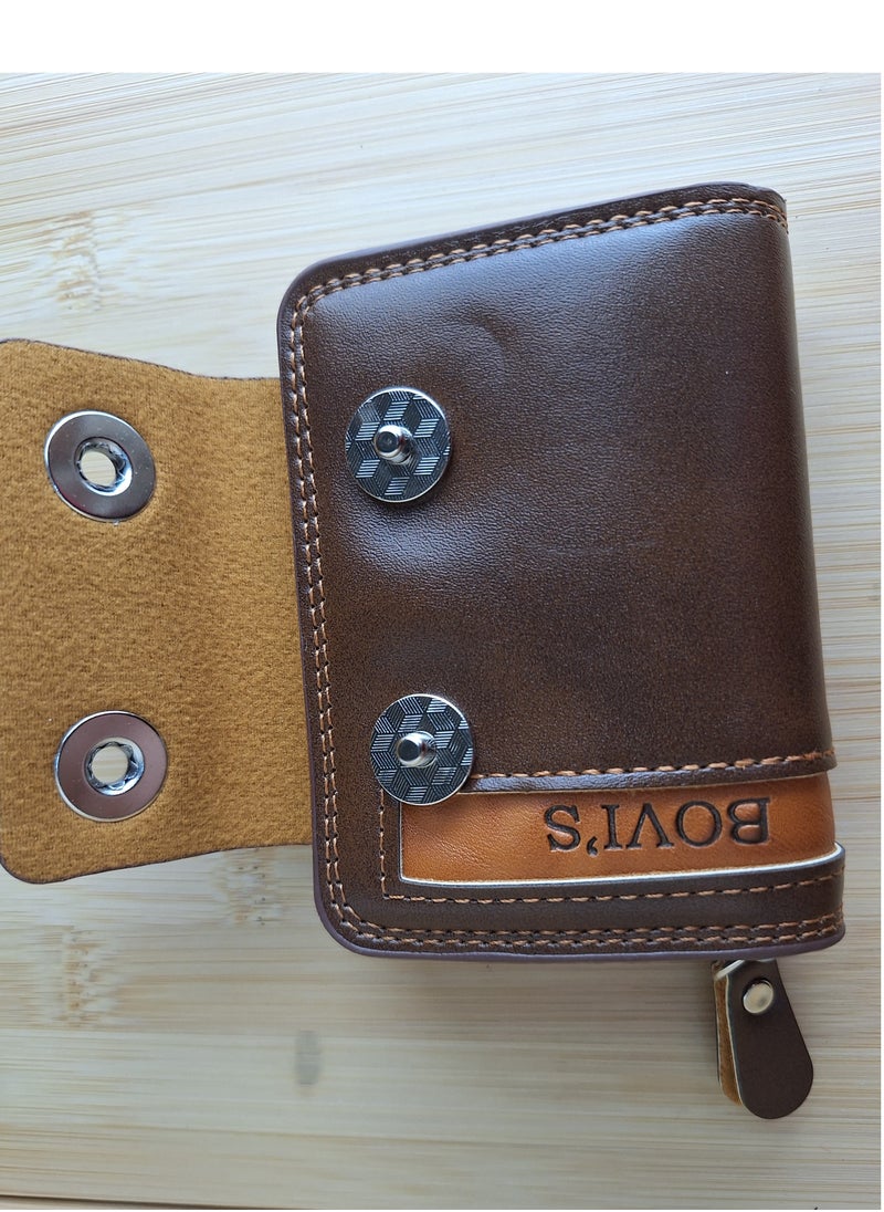 Faux Leather Wallet and Card Holder - 2 Snaps - Brown