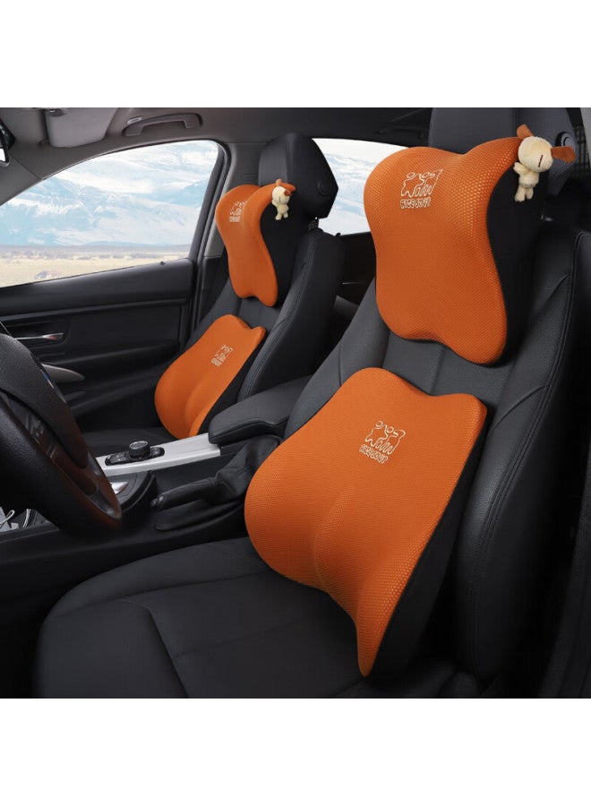 Icaroom Car Headrest Lumbar Pillow Set Memory Foam Lumbar Pillow Backrest Cushion Car Headrest Neck Pillow T-662/632ms-ch Vitality Orange - Image 1
