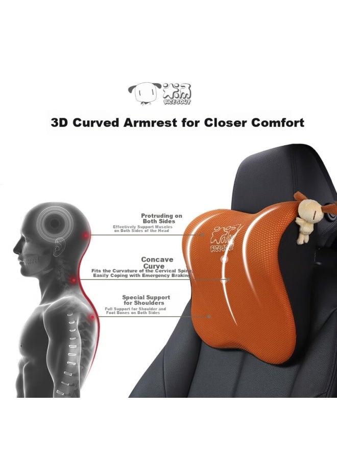 Icaroom Car Headrest Lumbar Pillow Set Memory Foam Lumbar Pillow Backrest Cushion Car Headrest Neck Pillow T-662/632ms-ch Vitality Orange - Image 3