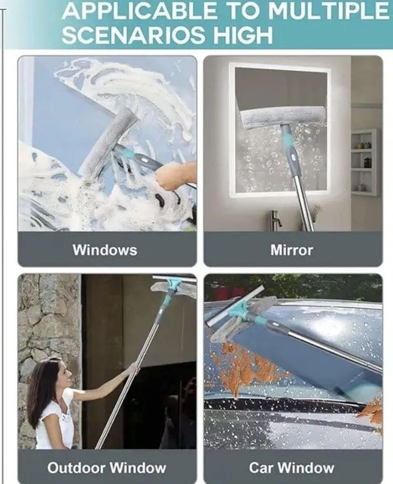 Karam 2-in-1 High Window Cleaning Tool with Microfiber Glass Squeegee Extendable Up to 3M – 180° Flexible Head for Indoor & Outdoor Cleaning Without Stairs - Image 4