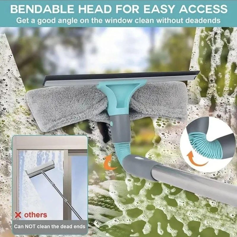 Karam 2-in-1 High Window Cleaning Tool with Microfiber Glass Squeegee Extendable Up to 3M – 180° Flexible Head for Indoor & Outdoor Cleaning Without Stairs - Image 3