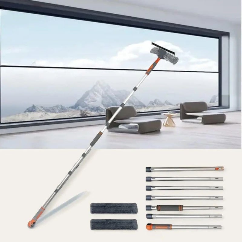 Karam 2-in-1 High Window Cleaning Tool with Microfiber Glass Squeegee Extendable Up to 3M – 180° Flexible Head for Indoor & Outdoor Cleaning Without Stairs - Image 1