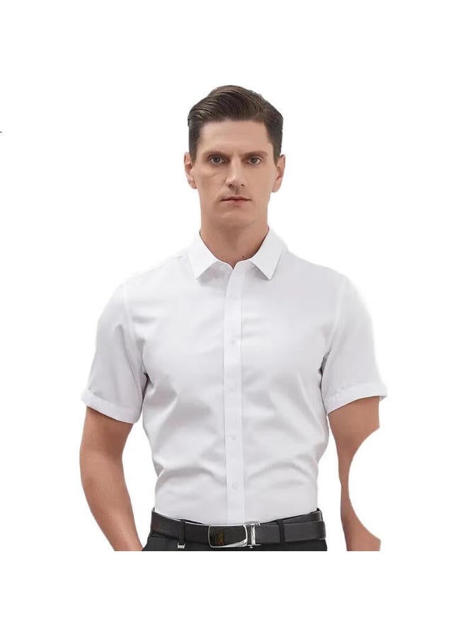 FIRS Men'S Short Sleeve Blue Summer Business Casual Pure Cotton Shirt White 41 - Image 2