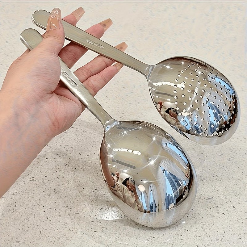 Stainless Steel Two In One Filter Spoon Soup Ladle Hot Pot Serving Spoon Kitchen Utensil Hotel Restaurant Buffet Colander - Image 3