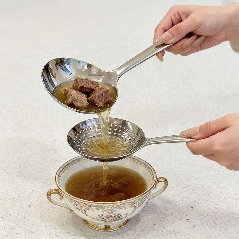 Stainless Steel Two In One Filter Spoon Soup Ladle Hot Pot Serving Spoon Kitchen Utensil Hotel Restaurant Buffet Colander - Image 2