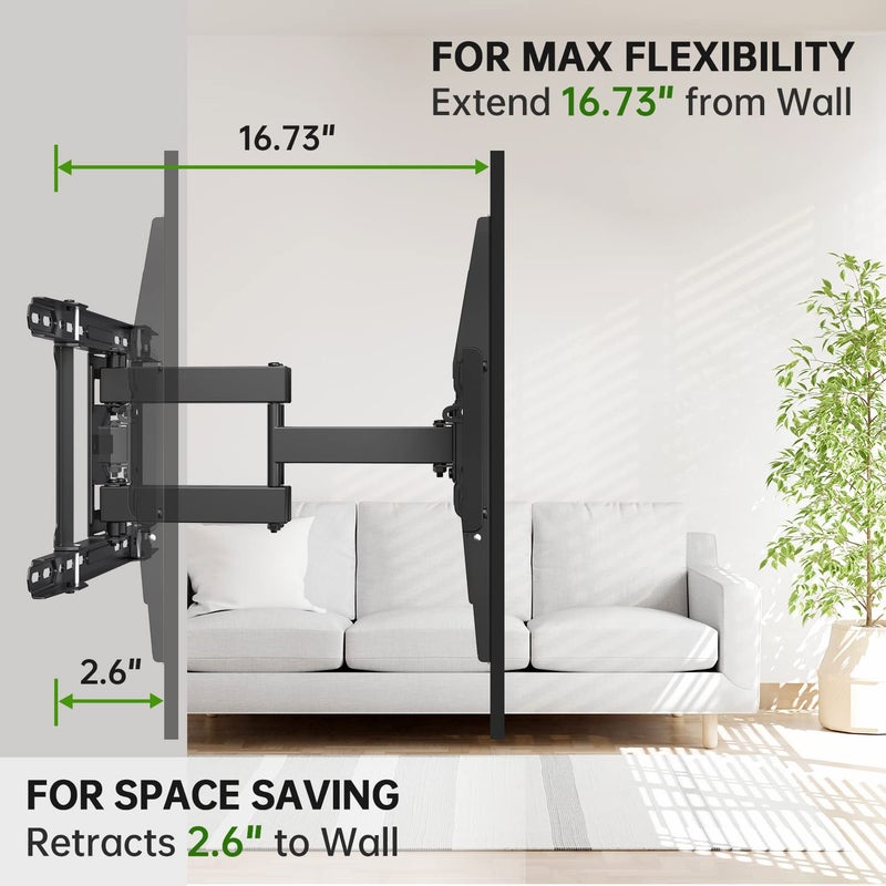 USX Mount Full Motion TV Wall Mount 42"-84" TVS, Fits 16" 18" or 24" Studs, Heavy Duty TV Mounts Bracket with Dual Articulating Arms Tilt Swivel Extension Max VESA 600x400mm, Weight Capacity 110lbs - Image 4