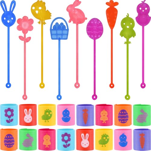 Howzcci 48 PCS Easter Party Favors Toys 24 PCS Sticky Hands Toy with 24 PCS Mini Slinky Coil Springs Toys for Kids Girls Boys Easter Basket Stuffers Party Favors Gifts - Image 1