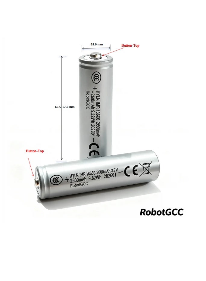 robotgcc 18650 Button Top Rechargeable Li-ion Battery 3.7V 2600mAh Each (4 Pack) | 10,400mAh Total IMR Lithium Batteries for Flashlights, Battery Packs & Electronics - Image 3