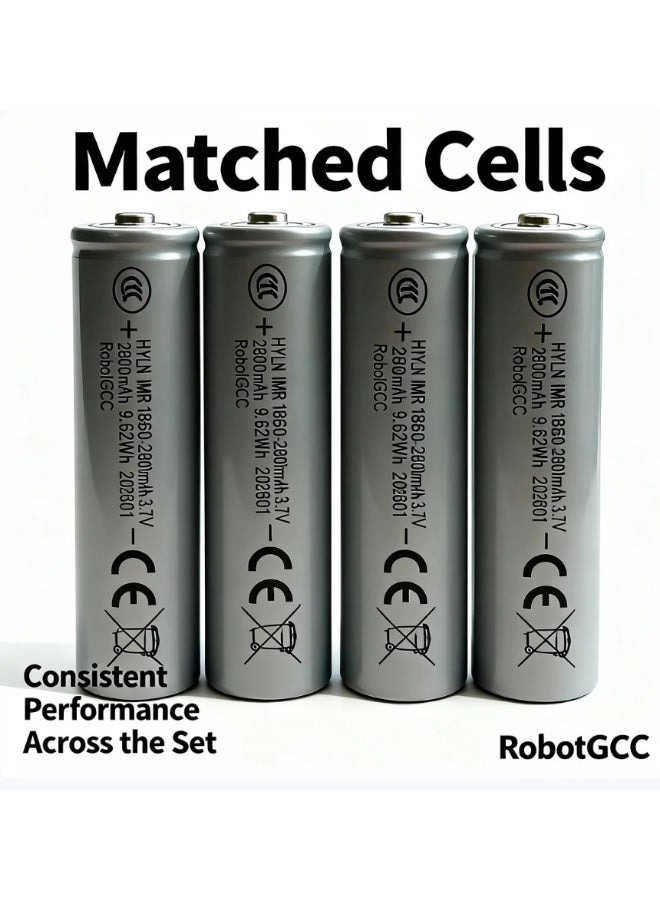robotgcc 18650 Button Top Rechargeable Li-ion Battery 3.7V 2600mAh Each (4 Pack) | 10,400mAh Total IMR Lithium Batteries for Flashlights, Battery Packs & Electronics - Image 2