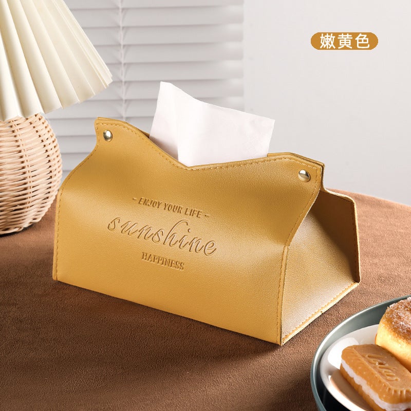 Generic Nordic Leather Tissue Box Creative Living Room Coffee Table Car Mounted Tissue Box Multifunctional Paper Bag Cover Yellow 