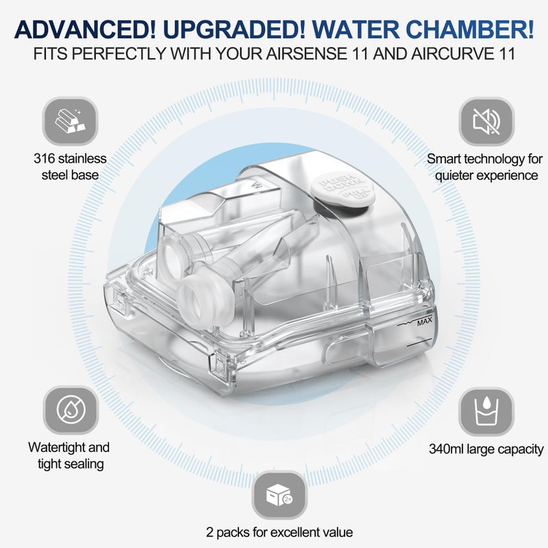 Everness 2 Packs Water Chamber for Airsense 11 & Aircurve 11, Leak-Free & Consistent Humidity Replacement CPAP Water Chamber with Top-Fill Port Technology, HumidAir Water Tank for ResMed Airsense 11 Supplies - Image 2