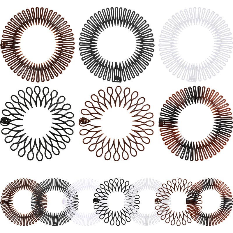 WILLBOND 14 Pcs Flexible Stretch Headbands  Circular Tooth Hair Combs Plastic Hairbands Holders for Women and Girls 7 Lovely Colors