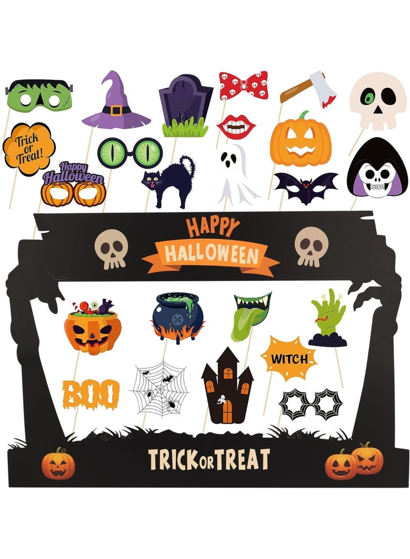 24Pcs Halloween Photo Booth Props Kit, Halloween Photo Frame Party Decoration, Party Photography Prop, Party Supplies for Photographic Propping, Cosplay Party Decoration