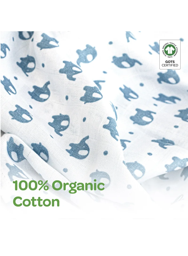 Moon Organic Baby Gift Set Of 7 Rompers Swaddle Bibs Hat Mitten Set For 3-6 Months Blue