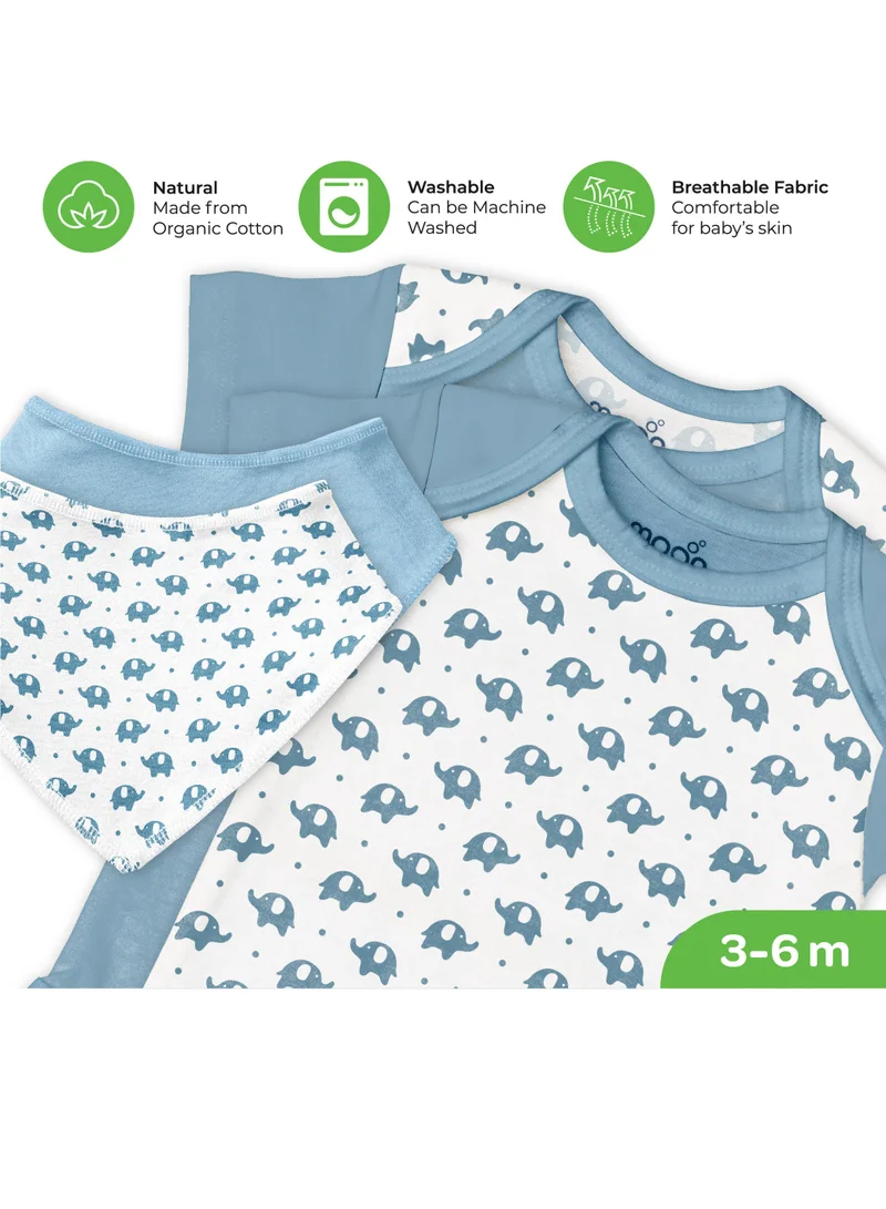 Moon Organic Baby Gift Set Of 7 Rompers Swaddle Bibs Hat Mitten Set For 3-6 Months Blue