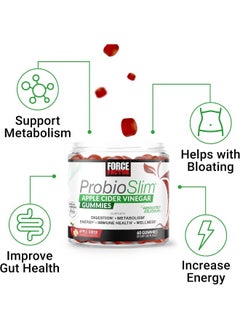 Force Factor Probioslim Apple Cider Vinegar Gummies With Organic Apple Cider Vinegar And Lactospore Probiotics And Prebiotics To Support Digestion, Metabolism, And Immune Health, 60 Gummies  - Image 2
