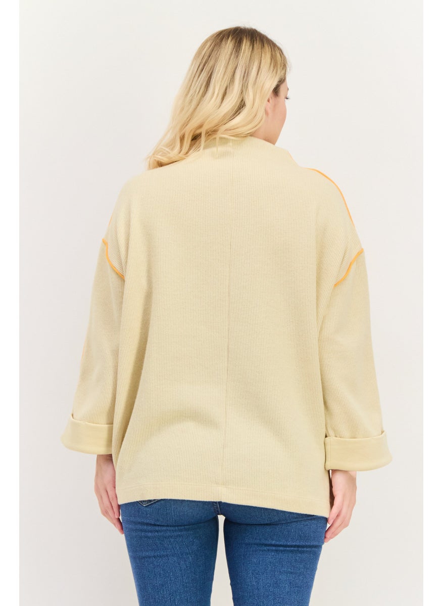 Women Funnel Neck Textured Long Sleeves Sweatshirt, Beige - pzsku/Z30E5E805C125D62AE136Z/45/_/1737642114/3b58fecf-191f-4f31-8cc1-40968f682b01