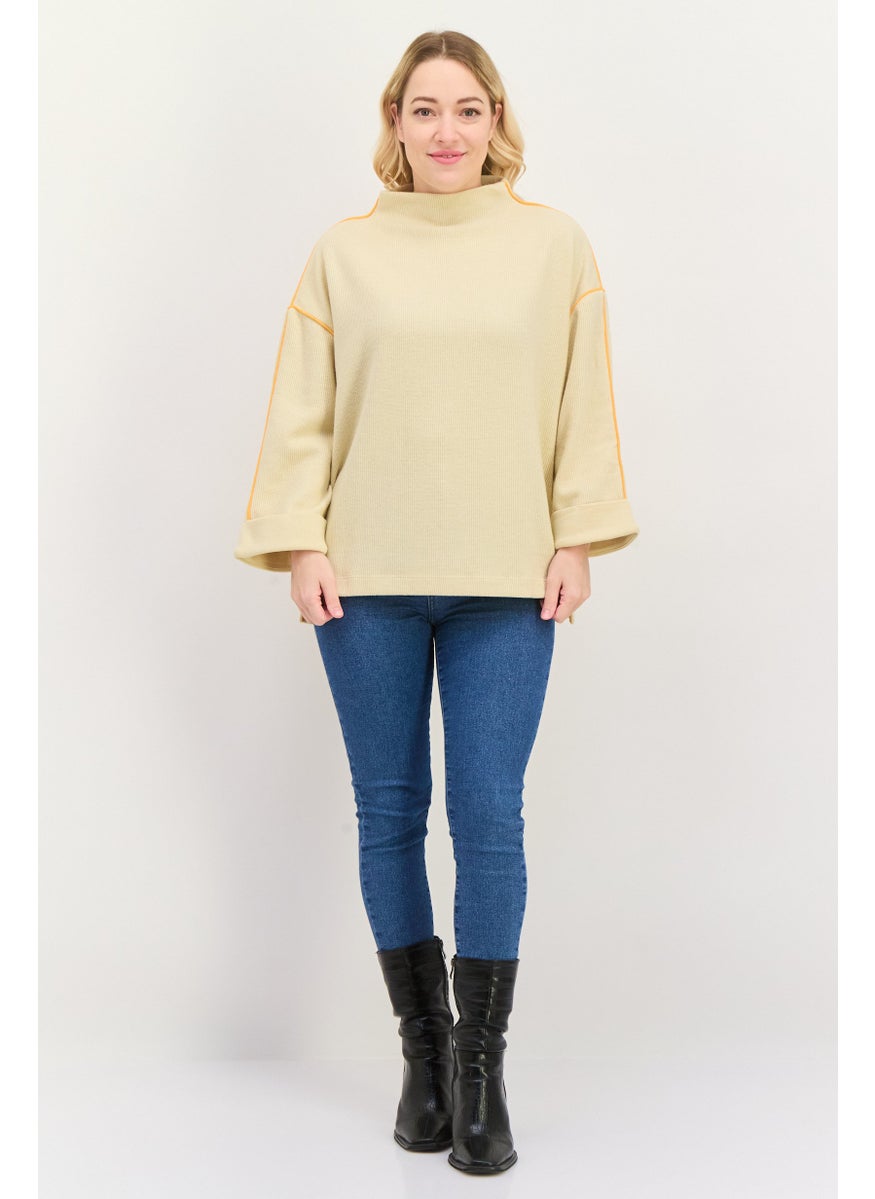 Women Funnel Neck Textured Long Sleeves Sweatshirt, Beige - pzsku/Z30E5E805C125D62AE136Z/45/_/1737900723/9a262697-65f6-448c-9732-31e44e1dc2df