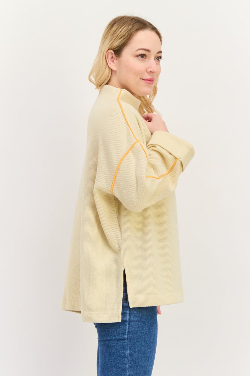 ESPRIT Women Funnel Neck Textured Long Sleeves Sweatshirt, Beige - Image 2