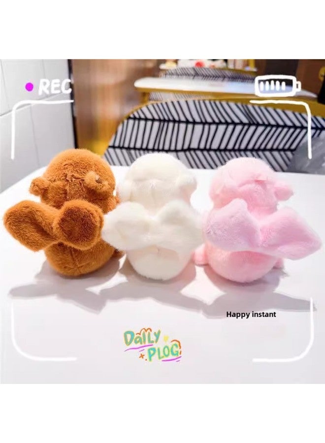 Cartoon Pull Wagging Tail Backpack Capybara Plush Pop Loop Children's Turtle Capibala Bracelet Doll Gift-Color:Pink (movable Wings)-Height:17cm  - Image 5