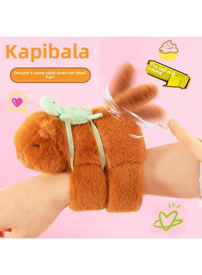 Cartoon Pull Wagging Tail Backpack Capybara Plush Pop Loop Children's Turtle Capibala Bracelet Doll Gift-Color:Pink (movable Wings)-Height:17cm  - Image 2