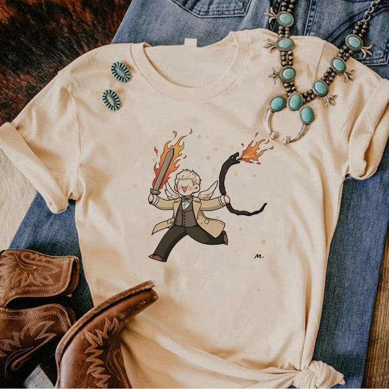 Good Omens T-Shirts Gothic Harajuku Print Short Sleeve Tee - Image 1
