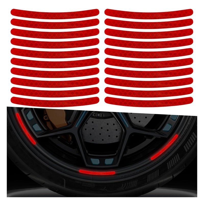 ZIMISI 20PCS Car Wheel Stripe Reflective Stickers AntiScratch Rim Decals for Vehicles Night Safety Warning Tape Decal Car Wheel Decorative Stripe Stickers for Motorcycles Bicycles Red - Image 3