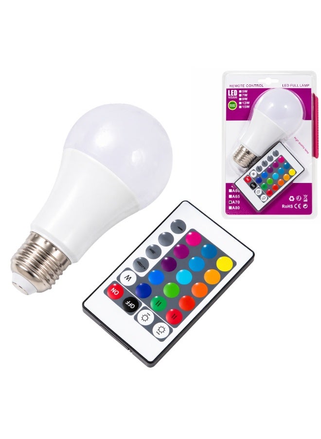 LED Multi Colour Bulb with Remote Control, Color Changing Light Bulb E27, 16 Colors Dimmable LED Lamp, Energy Saving Smart Light, Brightness Adjustable with Flash Fade Smooth Modes, Ideal for Home, Bedroom, Party, Decoration Lighting
