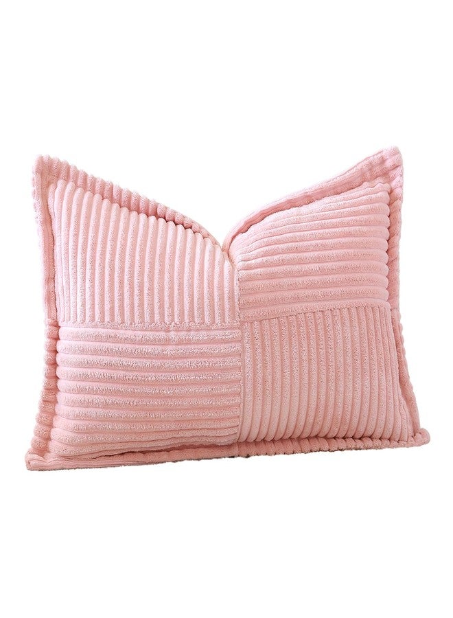 OTOSTAR Striped Corduroy Throw Pillow Covers with Splicing Super Soft Boho Pillow Covers Broadside Decorative Textured Throw Pillows for Couch Sofa Bed Living Room 12x20 Inch, Pink - Image 5