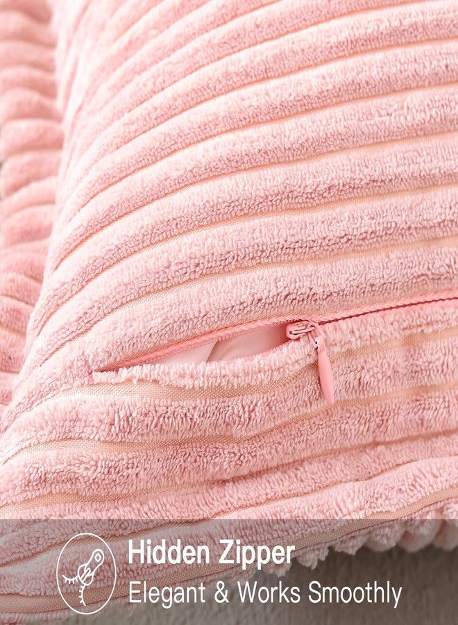 OTOSTAR Striped Corduroy Throw Pillow Covers with Splicing Super Soft Boho Pillow Covers Broadside Decorative Textured Throw Pillows for Couch Sofa Bed Living Room 12x20 Inch, Pink - Image 4
