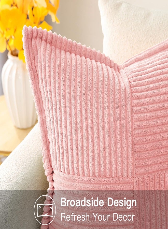 OTOSTAR Striped Corduroy Throw Pillow Covers with Splicing Super Soft Boho Pillow Covers Broadside Decorative Textured Throw Pillows for Couch Sofa Bed Living Room 12x20 Inch, Pink - Image 3