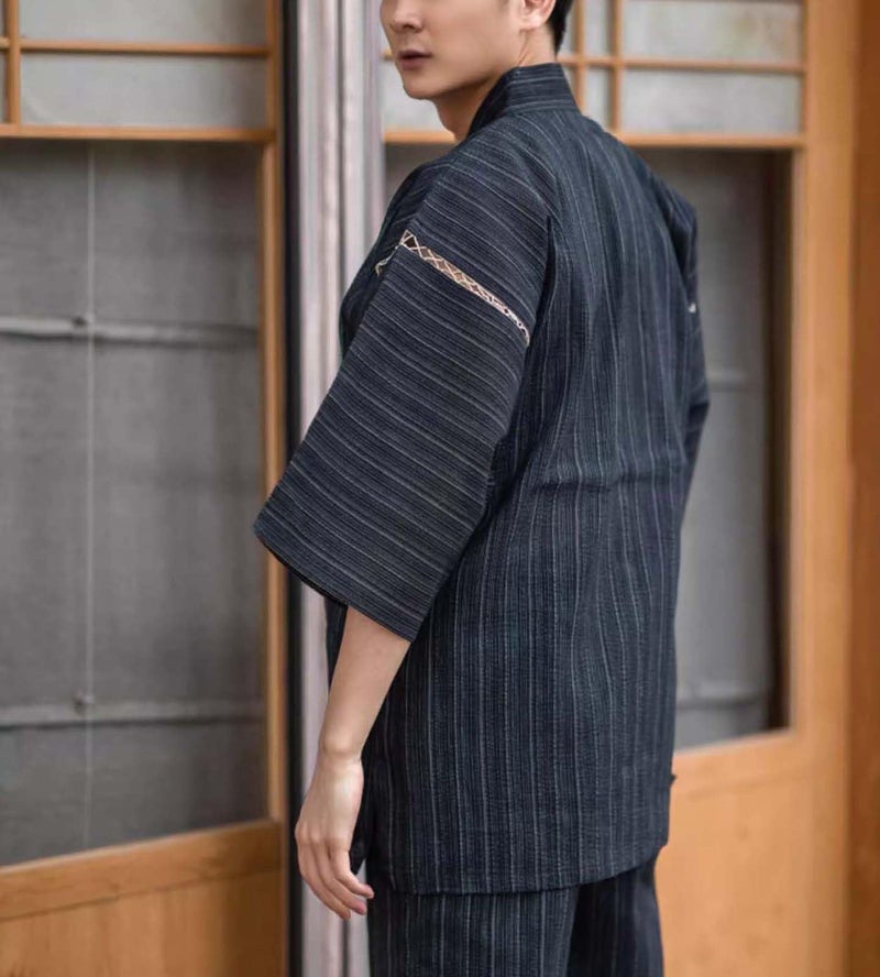 ZEALMAX Men's Kimono Japanese Jinbei Shirt and Pant Cotton Linen Loungewear Lounge Set Spa Bathrobe, Style 5 Multicolor - Image 2
