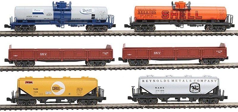 Kato N Mixed Freight Train Set - 6 Car Assortment with Hopper, Tank, and Gondola Cars - Image 1