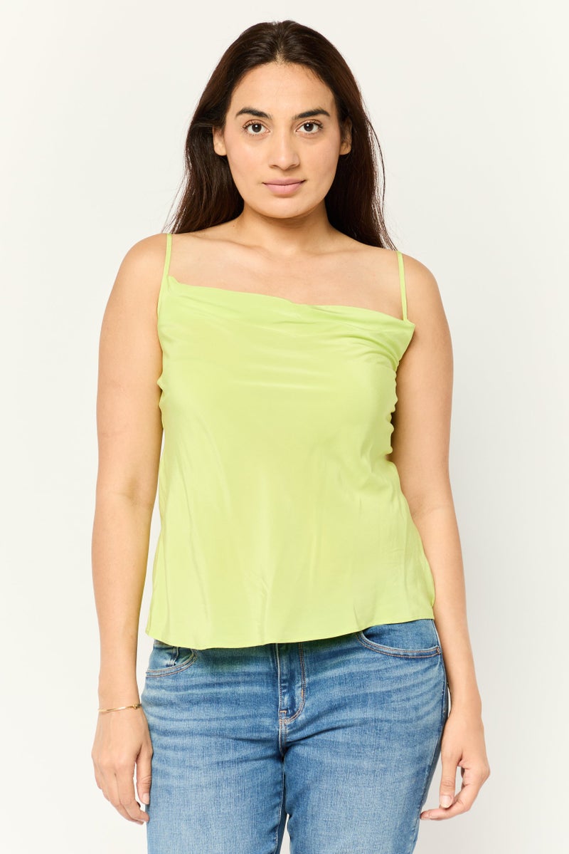 Karl Lagerfeld Women Square Neck Sleeveless Brand Logo Tank Top, Green - Image 1