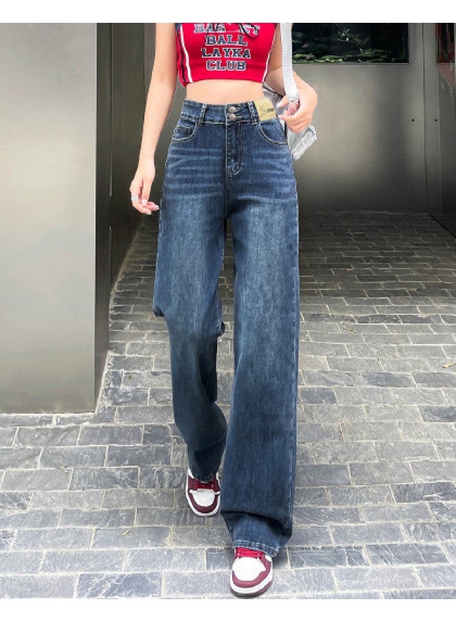 EPTISON Slimming High-Waist Jeans For Women, 2025 Autumn Fashion Double-Button High-Street Floor-Dragging Versatile Retro Straight-Leg Pants For Women - Image 1