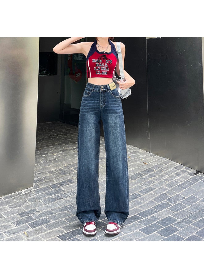 EPTISON Slimming High-Waist Jeans For Women, 2025 Autumn Fashion Double-Button High-Street Floor-Dragging Versatile Retro Straight-Leg Pants For Women - Image 3