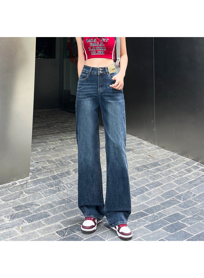 EPTISON Slimming High-Waist Jeans For Women, 2025 Autumn Fashion Double-Button High-Street Floor-Dragging Versatile Retro Straight-Leg Pants For Women - Image 5