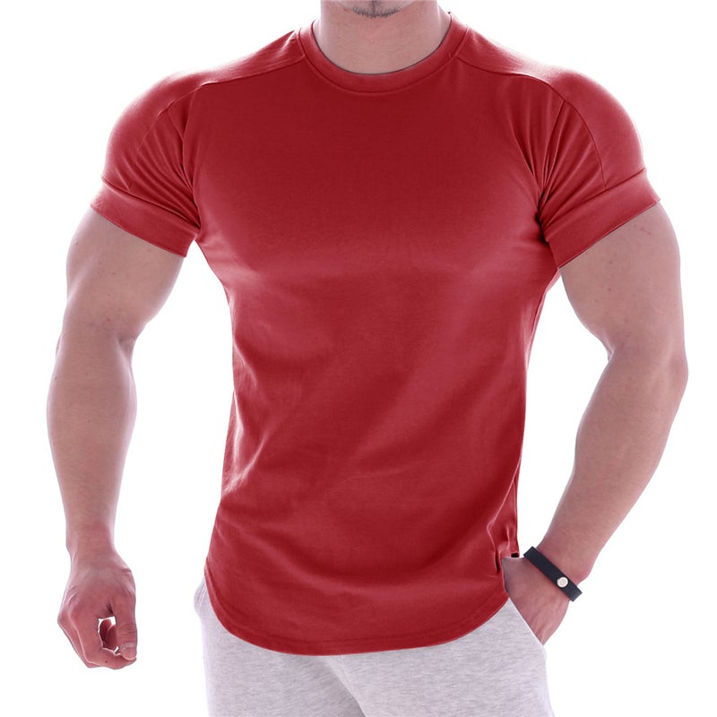 Mens Fitness Brand Compression Tee Quick-Dry Summer Round Neck Basketball Training Shirt Short Sleeve Red 