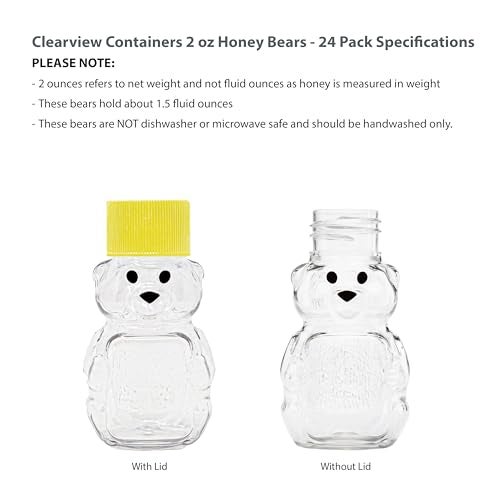 CLEARVIEW CONTAINERS - 2 Ounce Honey Bears with Sealable Yellow Screw Top Lid - 24 Pack (2 oz. bear, 24pk, yellow) - Image 4