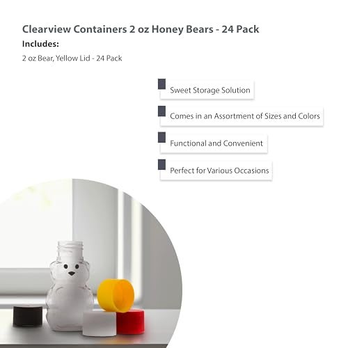 CLEARVIEW CONTAINERS - 2 Ounce Honey Bears with Sealable Yellow Screw Top Lid - 24 Pack (2 oz. bear, 24pk, yellow) - Image 5