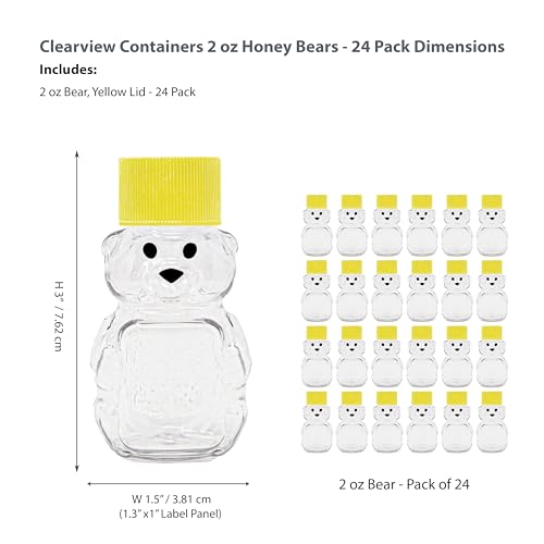 CLEARVIEW CONTAINERS - 2 Ounce Honey Bears with Sealable Yellow Screw Top Lid - 24 Pack (2 oz. bear, 24pk, yellow) - Image 2