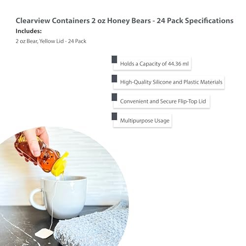 CLEARVIEW CONTAINERS - 2 Ounce Honey Bears with Sealable Yellow Screw Top Lid - 24 Pack (2 oz. bear, 24pk, yellow) - Image 3